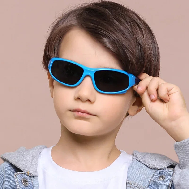 kids polarized sunglasses, unbreakable kids shades, UV protection sunglasses, flexible rubber sunglasses, sports sunglasses for children, boys and girls sunglasses, anti-reflective lenses, soft TPEE frame, UV400 kids eyewear, kids outdoor sunglasses